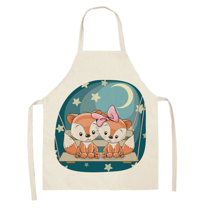 Kawaii Rainbow Fox Printed Cotton Linen Kitchen Apron
