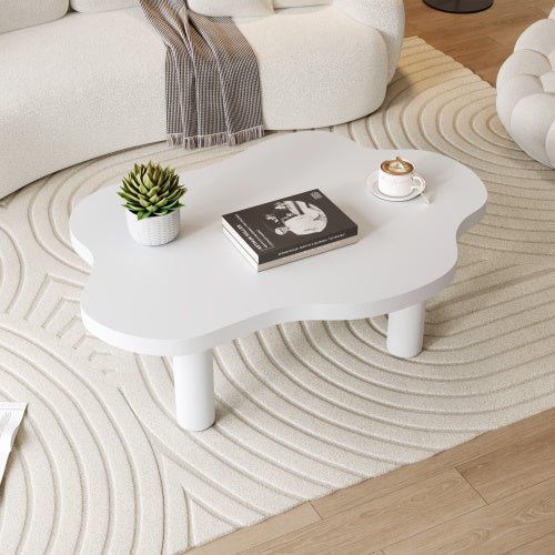 Cloud Shaped Coffee Table, Irregular White Tea Table, Round Corner End Table, Modern Coffee Table With 4 Legs, For Living Room Furnitur, Easy Assembly