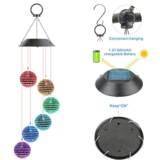 1pc Solar Wind Chimes Mobile Hanging LED Light Color Changing Wind Chime Birthday Gift For Mom Mother Laddies And Garden Patio Yard Decoration Ball