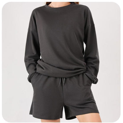 Home Leisure Sports Long Sleeve Cropped Pants Two-piece Set