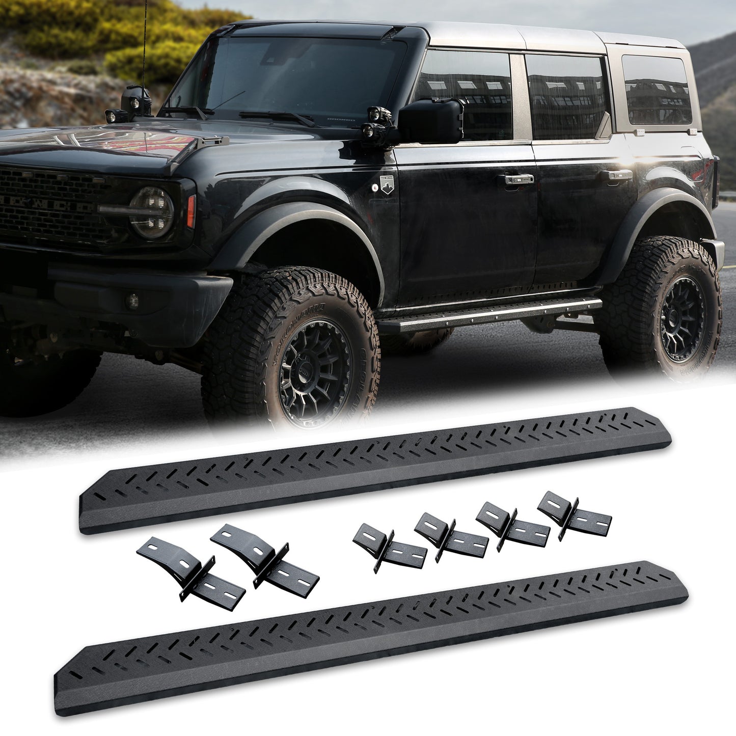 Running Boards Compatible With Ford Bronco 4 Door 2021 2022 2023 2024 - NOT Fit For Sport Two Stairs Side Steps Fit For Bronco, Anti-Slip Drop Down Rock Sliders Step Bars Black