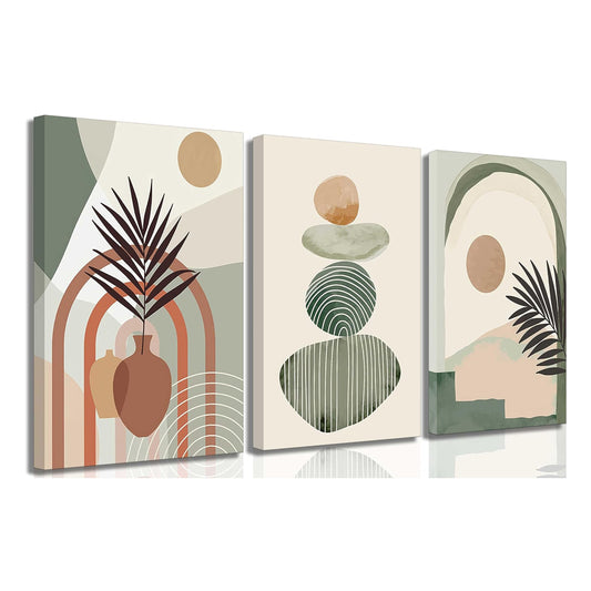 3 Pcs Boho Art Wall Decor Canvas Wall Art  Decor Stretched And Framed Ready To Hang Size 12 X 16in