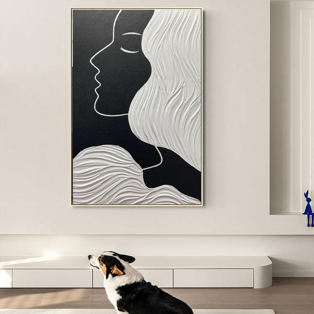 Handmade Black White Portrait Oil Paintings Nodic Abstract People Canvas Painting Artworks For Living Room Home Wall Decor