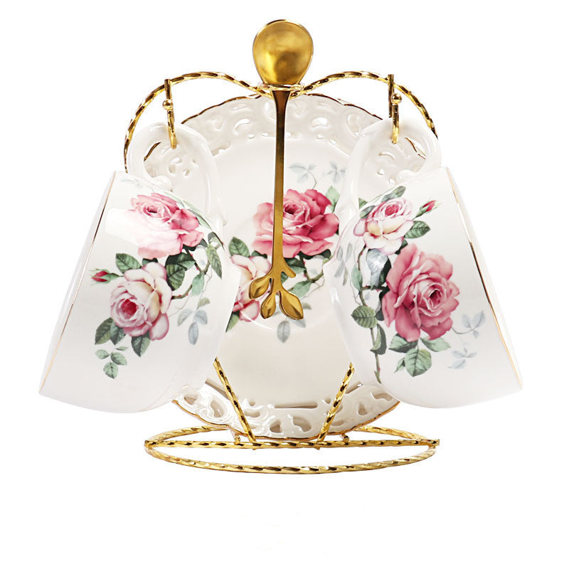 European Style Floral Coffee Cup Set Cup And Saucer Ceramic