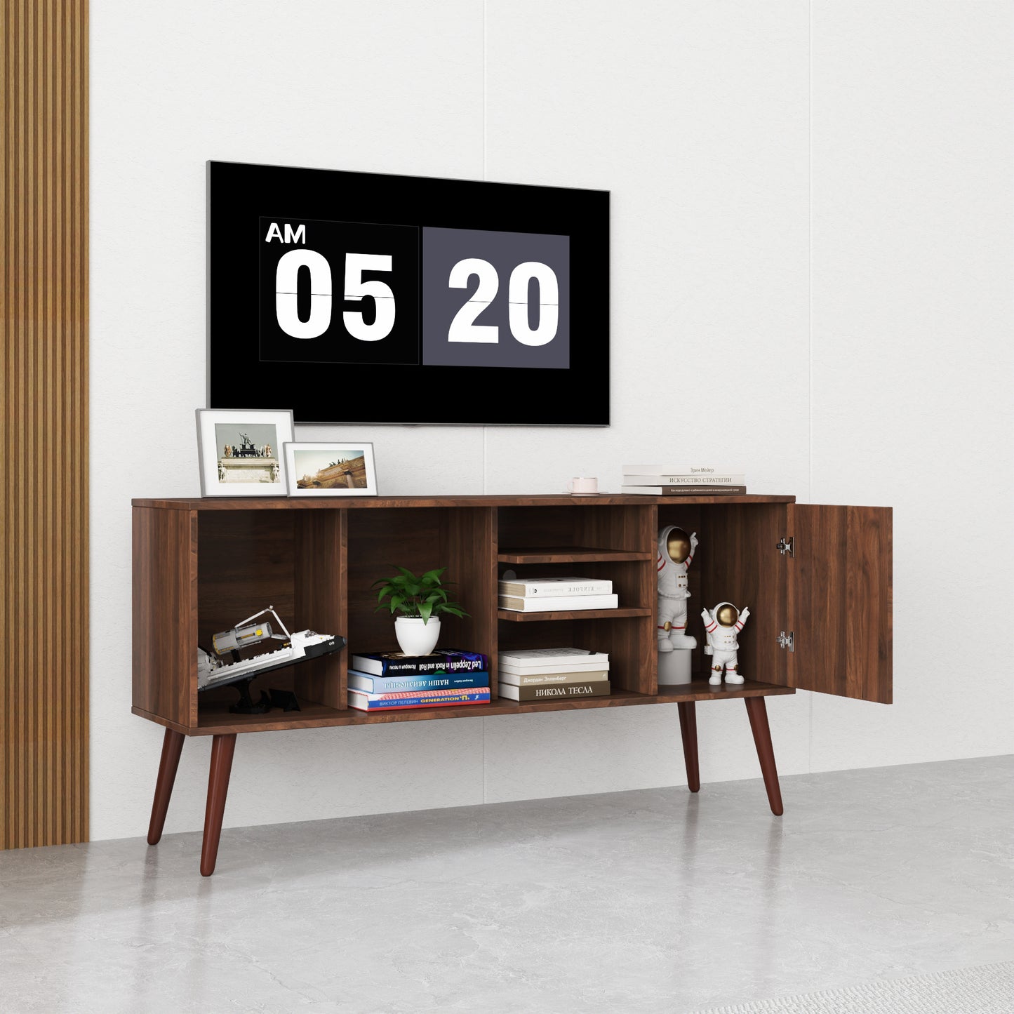 TV Stand Use In Living Room Furniture With 1 Storage And 3 Shelves Cabinet