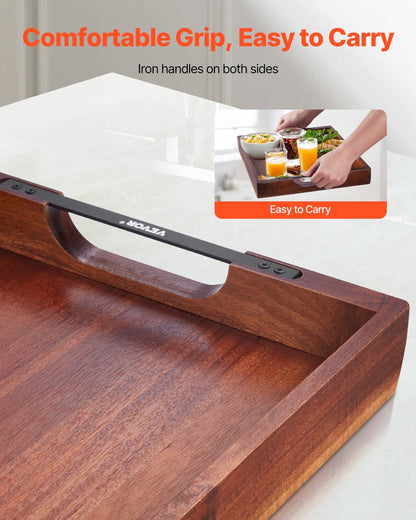 Serving Tray 17x12.2 Inch Acacia Food Serving Table Laptop Desk With Handles