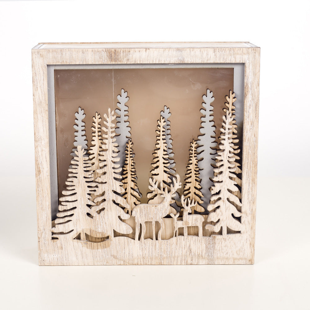 Christmas Decoration Ornaments Wooden Luminous Small Square Box