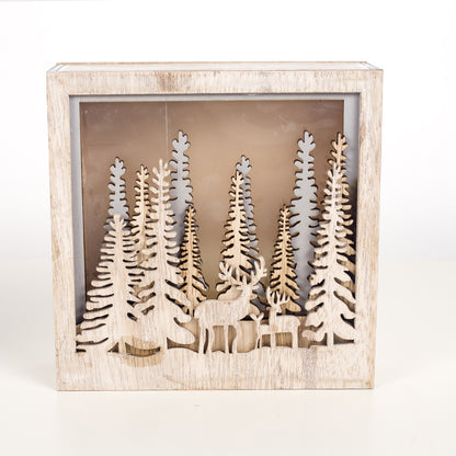 Christmas Decoration Ornaments Wooden Luminous Small Square Box