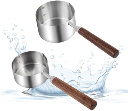Dog Food Scoop 304 Stainless Steel Pet Food Scoop Measuring Cup With Wooden Handle