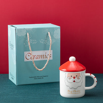 Christmas Mug With Lid Spoon Snowman Ceramic Mug