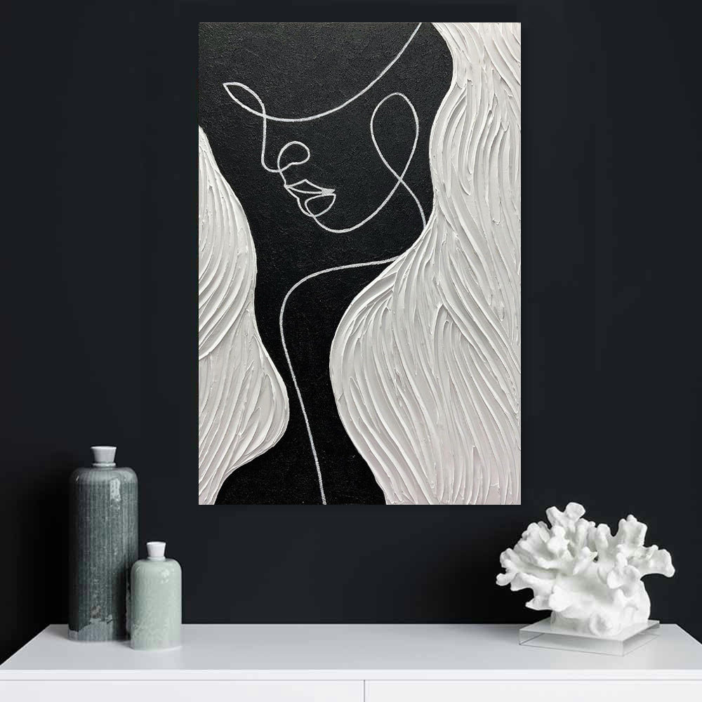 Handmade Black White Portrait Oil Paintings Nodic Abstract People Canvas Painting Artworks For Living Room Home Wall Decor
