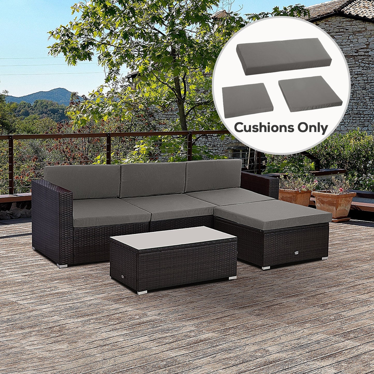 Outdoor Cushion Pad Set For Rattan Furniture, 7 Piece Garden Furniture Cushions ONLY, Grey