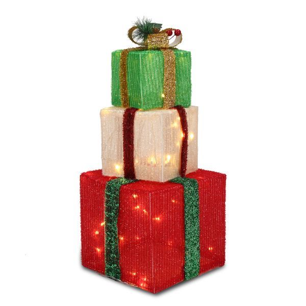 Box ABS Plastic Frame LED60 Light Warm White Light Three-Piece Set Onion Cloth Christmas Gift Box