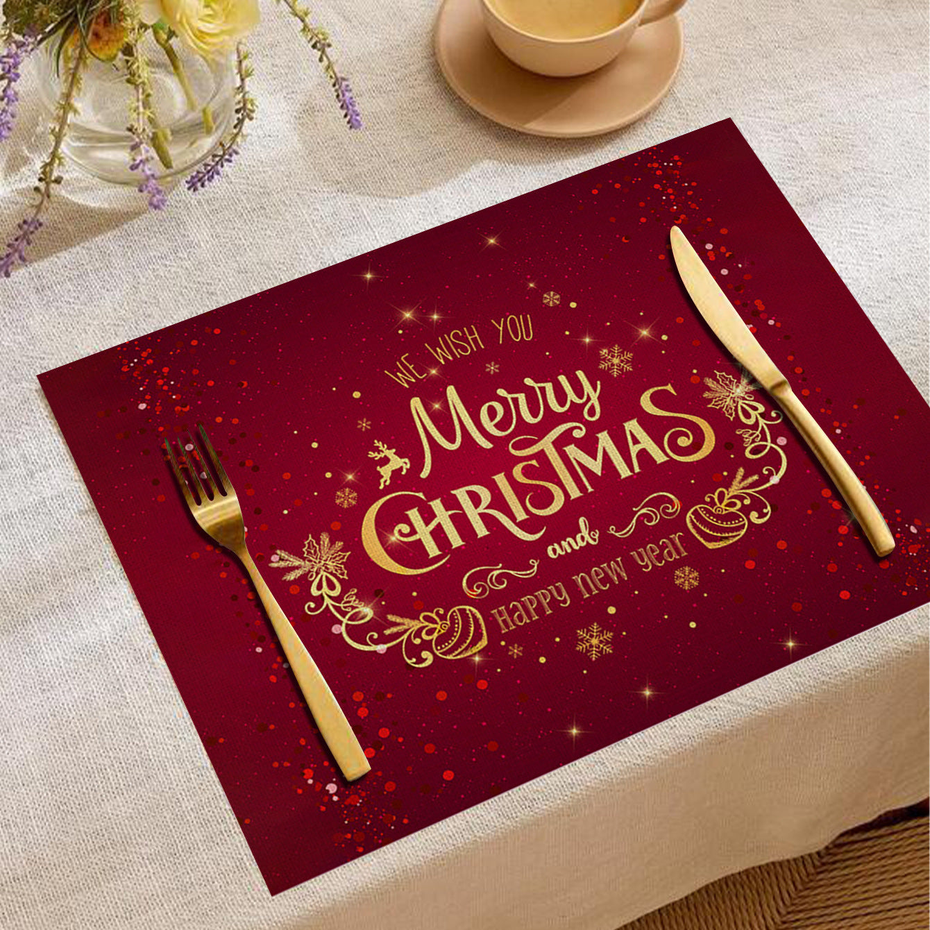 Christmas Digital Printing Placemat Linen Insulation Antifouling Decoration