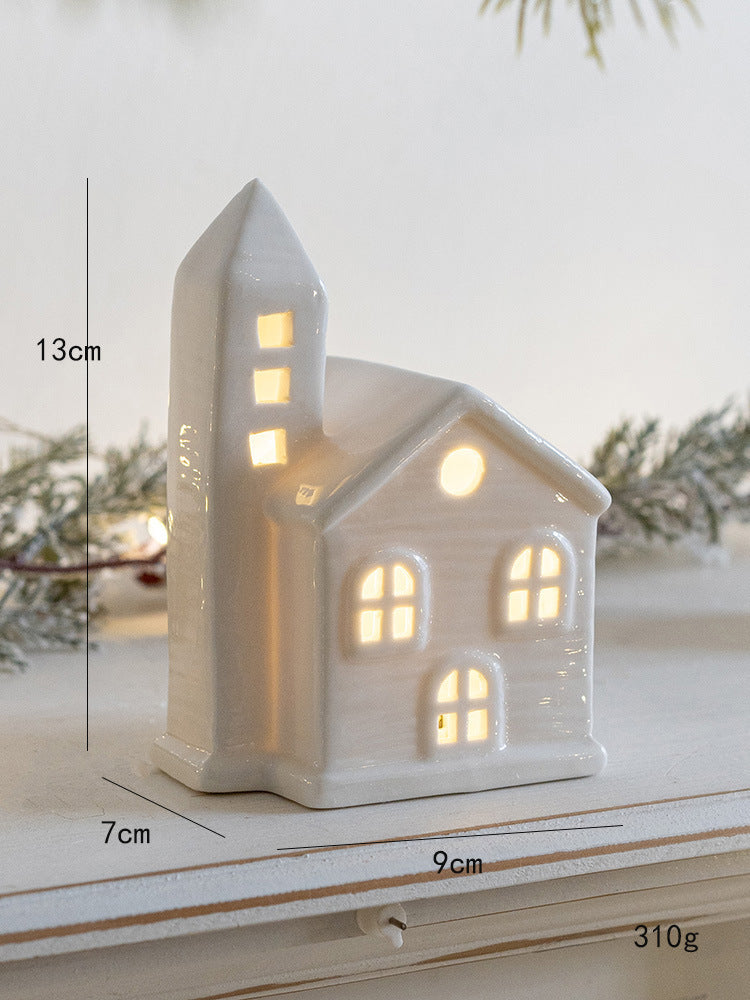 Christmas Decoration Ceramic Small House Small Night Lamp Desktop