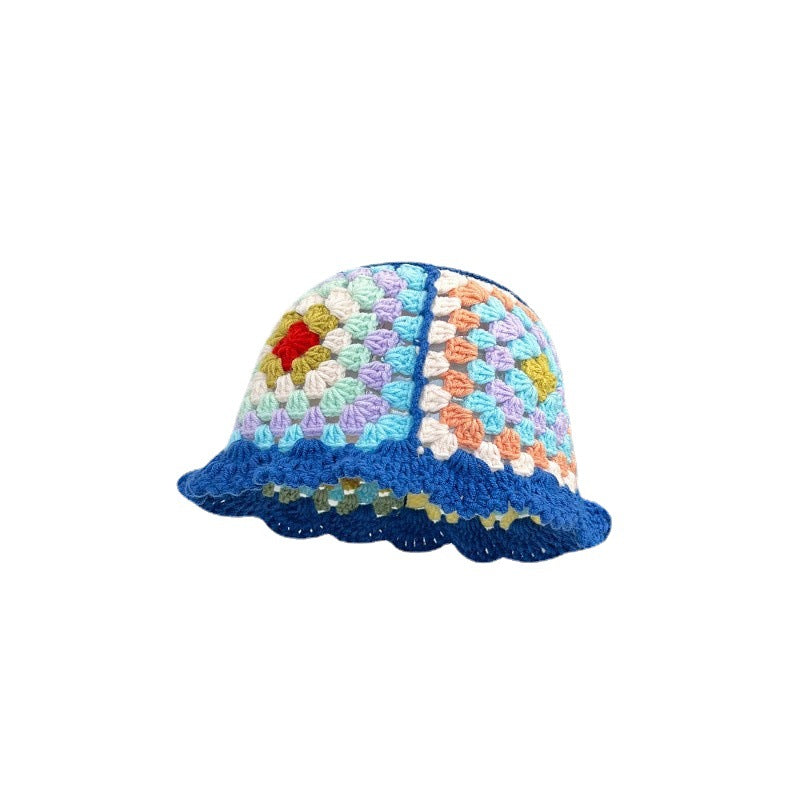Japanese-style Retro Hollow Flower Handmade Knitted Bucket Hat Women