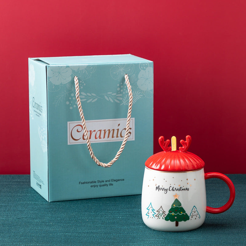 Christmas Mug With Lid Spoon Snowman Ceramic Mug