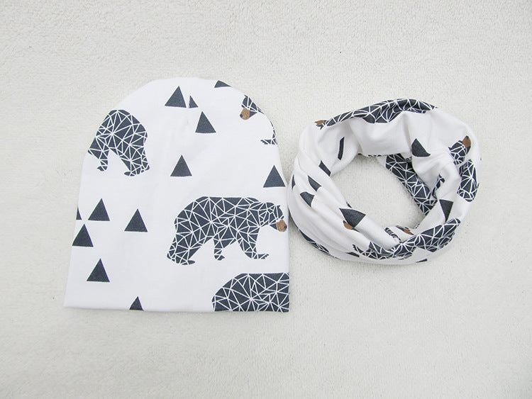 Children's Pullover Hat Animal Print Hat Scarf Two-piece Set
