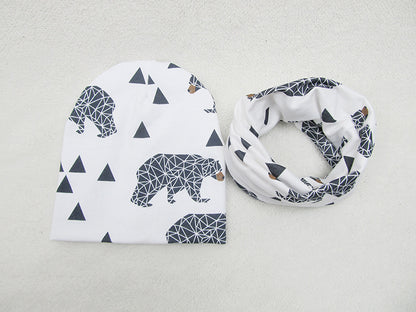 Children's Pullover Hat Animal Print Hat Scarf Two-piece Set
