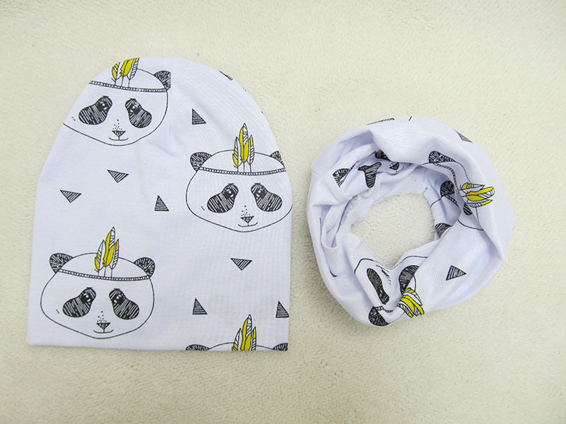Children's Pullover Hat Animal Print Hat Scarf Two-piece Set