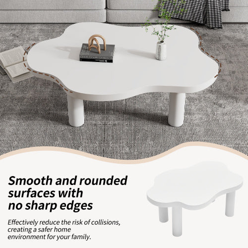 Cloud Shaped Coffee Table, Irregular White Tea Table, Round Corner End Table, Modern Coffee Table With 4 Legs, For Living Room Furnitur, Easy Assembly