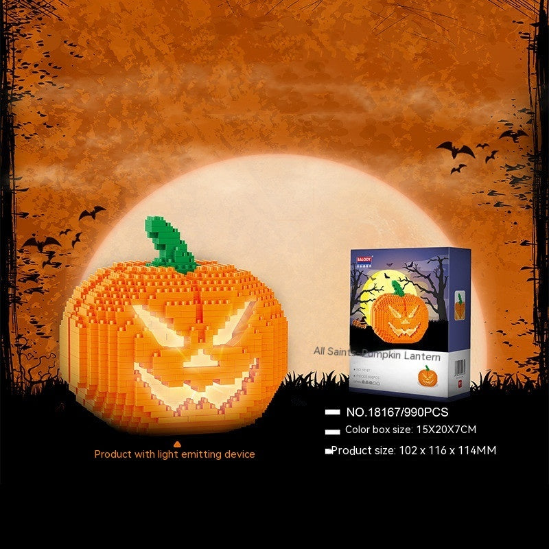 Halloween Decoration Pumpkin Lamp Building Blocks Decoration Micro-particle Assembled Toys