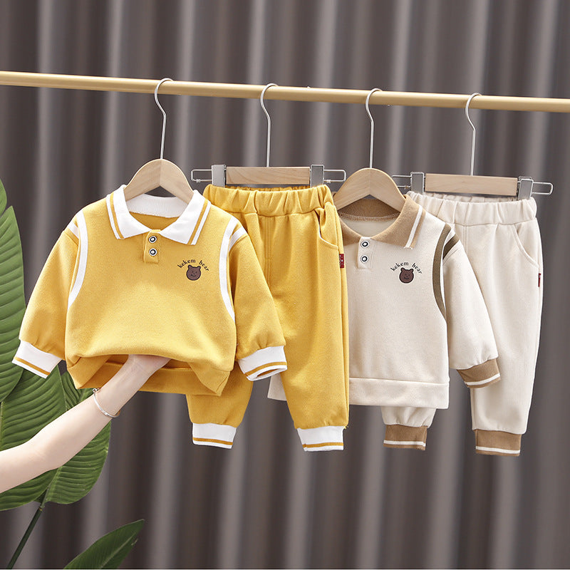 Children's Lapel Sweatshirt Sports Two-Piece Set