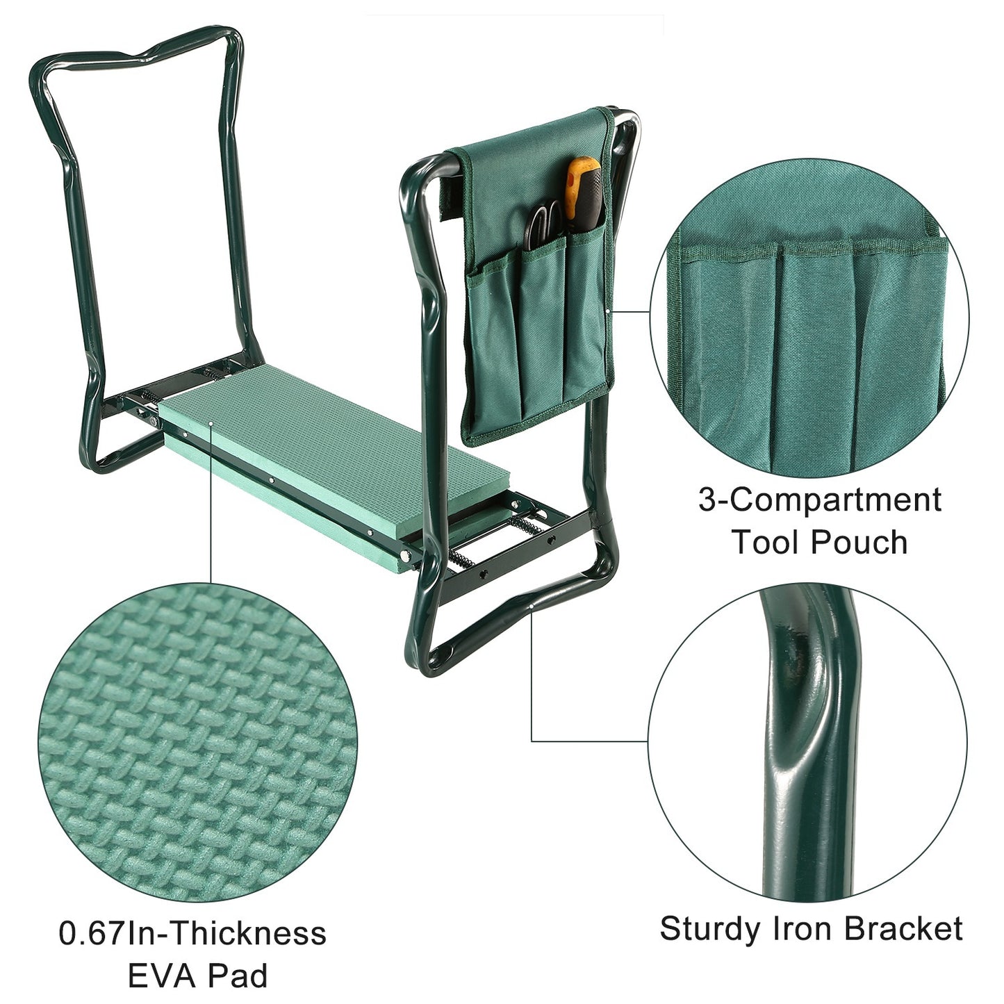 1Pc Foldable Garden Kneeler Seat With Kneeling Soft Cushion Pad Tools Pouch Portable Gardener Kneeling Bench Stool