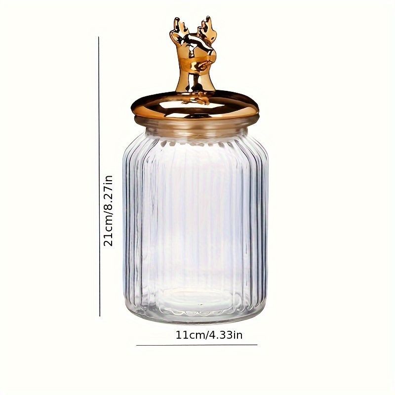 Modern Transparent Glass Sealed Jar Storage With Lid Golden Animal Decoration Candy Bottle Tea Box Kitchen Utensils