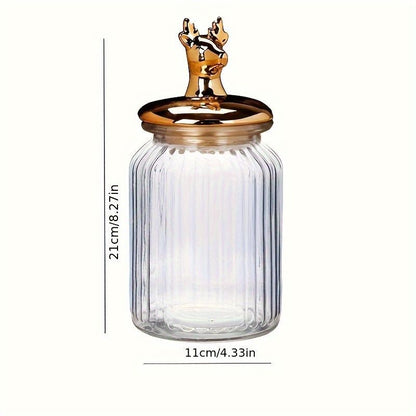 Modern Transparent Glass Sealed Jar Storage With Lid Golden Animal Decoration Candy Bottle Tea Box Kitchen Utensils