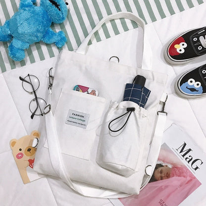 Harajuku Canvas Bags Students Handbag With Pockets Preppy Buckpack Shoulder Bag For Women Shoolbags