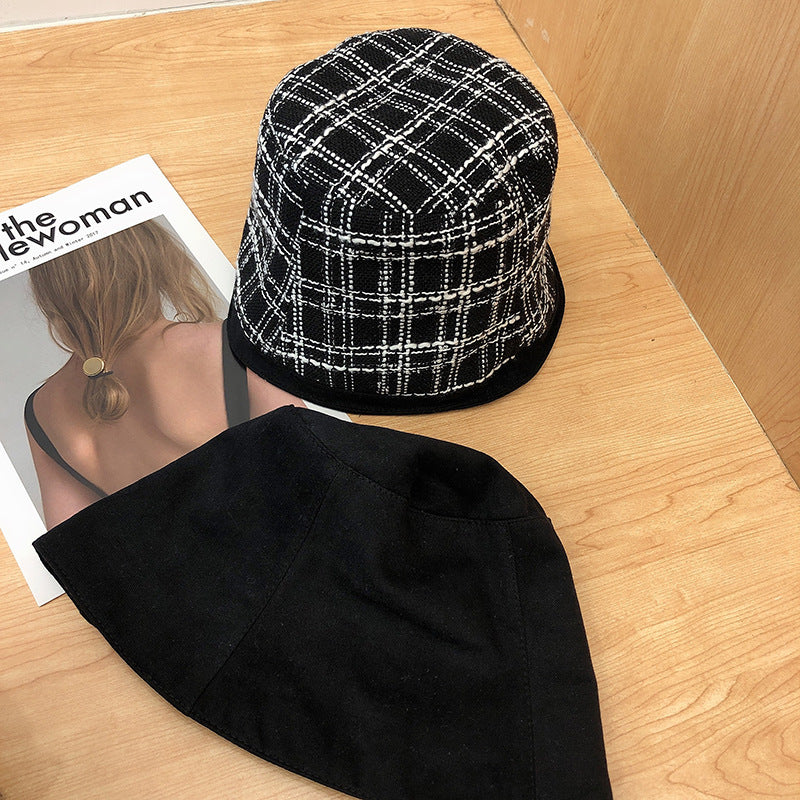 Double-sided Wearing Temperament Basin Hat Jacquard Lattice Bucket Hat Women