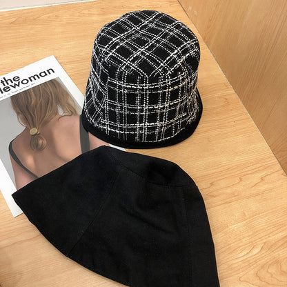 Double-sided Wearing Temperament Basin Hat Jacquard Lattice Bucket Hat Women