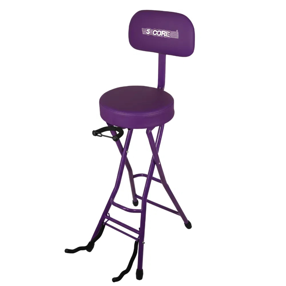5Core Guitar Stool 3.15" Padded Chair W Backrest Foldable Music Seat Built In Foot Rest Guitar Stand
