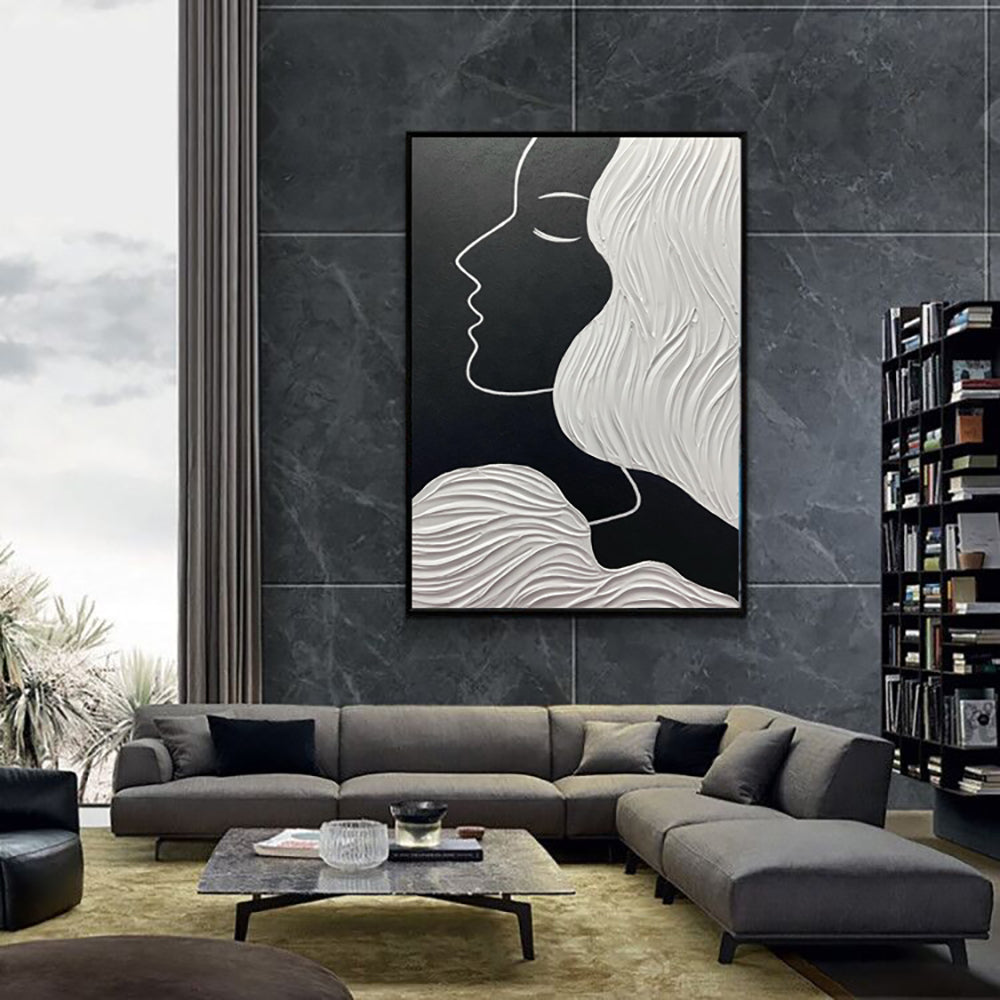 Handmade Black White Portrait Oil Paintings Nodic Abstract People Canvas Painting Artworks For Living Room Home Wall Decor