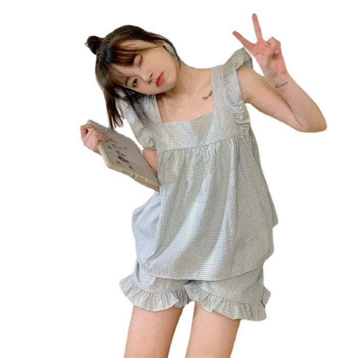 Cute Checked Pajamas Two-piece Set